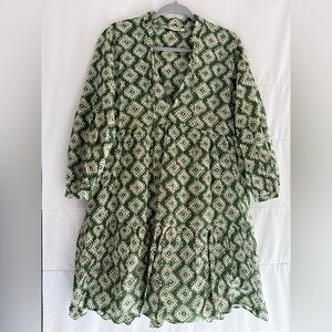 Zara Emerald and Ivory Patterned Mini Dress
